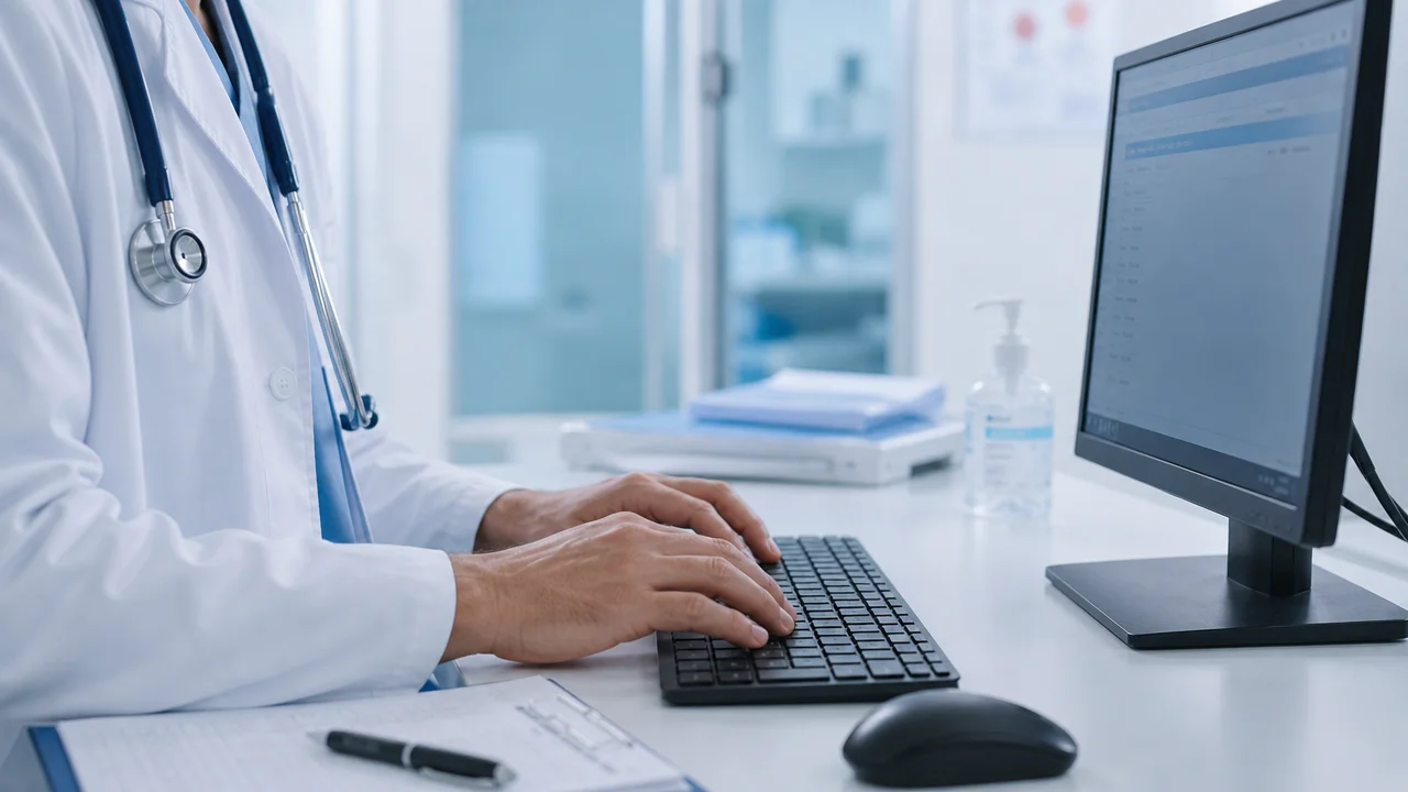 Clinician securely entering patient data